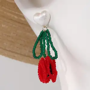 Kaimei – boucles d'oreilles longues en perles de riz bohème, bijoux à la mode, cœur d'amour, doux, boucles d'oreilles super féerique coréenne pour femme, 2022