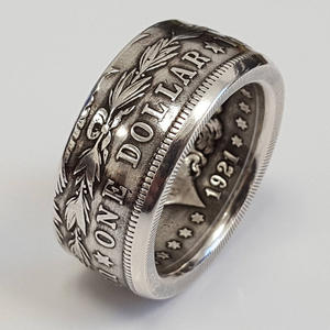 H155 Antique Stainless Steel <b>Ring</b> Plant Pattern Unisex Fashion Jewelry Gift 1921 Dollar <b>Coin</b> Design - Product Image 2