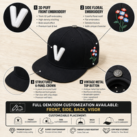 Casquette Snapback à Bord Plat avec Logo Brodé en 3D Personnalisé pour Hommes, Broderie Florale sur le Côté, Style Hip Hop Streetwear, Casquette de Baseball, Fabrication OEM