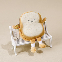 Dessin animé anime toast pain porte-clés avec fermeture éclair enfants zéro portefeuille cadeau clé sac en peluche jouet pendentif