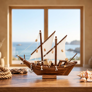 Modèle de bateau en bois artisanal décoratif pour la décoration nautique de la maison, du bureau ou de la table, idéal pour la décoration maritime et l'aménagement intérieur côtier. - Product Image 2