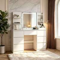 Coiffeuse en MDF avec miroir LED pour fille, table de maquillage pour chambre d'adolescente, pour le soin quotidien