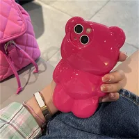 Coque de téléphone mignonne en 3D avec un ours de dessin animé coréen, antichoc, compatible avec iPhone 16 15 14 13 12 11 Pro XS Max X XR