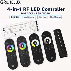 ตัวควบคุม LED RF 2.4GHz รุ่น S122-DH DC12-24V 4CH 6A/CH สูงสุด 15A 4-in-1 ควบคุมสีเดียว CCT RGB RGBW สำหรับไฟ LED Strip RGBW - Product Image 1