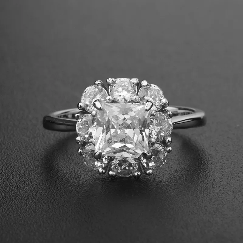 Commercio all'ingrosso all'ingrosso 925 sterling silver handmade ring princess cut diamanti simulati 5A zircone donne anelli d'oro matrimonio 18k gioielli