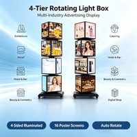 Boîte à lumière LED rotative mobile à 4 niveaux, sur pied, affichage de 16 images, pour les commerces de détail, les restaurants, les centres d'affaires, 40x40x187cm