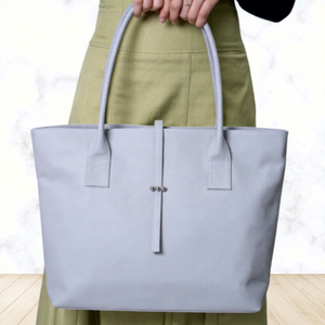 กระเป๋าโท้ทหนังวัวแท้ความจุขนาดใหญ่สีทึบแบบเปิด - Product Image 1