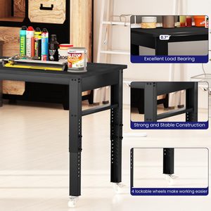 Height Adjustable Black Workbench 47.2" Heavy-Duty <b>Work</b> Bench <b>Table</b> Mobile Workbench With Lockable Casters - Product Image 5