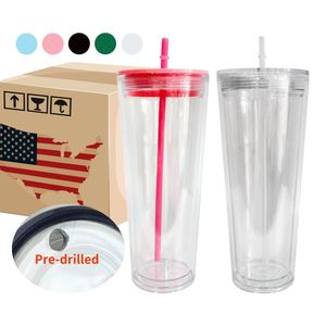 Gobelet acrylique à double paroi de 24 oz avec logo personnalisé, couleurs mélangées, effet boule à neige, avec couvercle coloré - Product Image 1