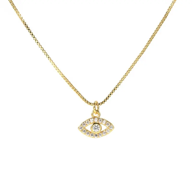 Green diamond wholesale 18k gold plated jewelry chain evil eyes necklace for women