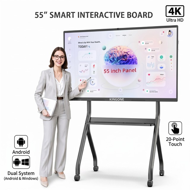 Kingone Premium Factory 4K UHD Interactive Flat Panel / Whiteboard W/ Multi-Touch for Edu/Office, Android/Windows & Screen Share