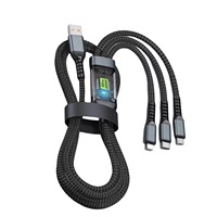 Câble USB 3 en 1 OEM ODM 100W avec affichage LED, charge rapide, câble multi-chargeur tressé en nylon pour iPhone, type C, micro, téléphone portable