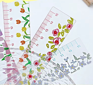 Righello in acrilico con motivo floreale stile pittura a olio Han Ins, per studenti e ufficio, per <span class=keywords><strong>disegno</strong></span> e cancelleria a tema cartone animato - Product Image 1