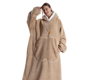 Para <span class=keywords><strong>Amazon</strong></span>, el camisón de terciopelo cómodo de doble cara para <span class=keywords><strong>mujer</strong></span> más vendido, manta de TV perezosa de manga larga para otoño e invierno con logotipo - Product Image 1