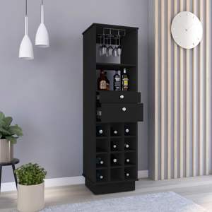 Gabinete de barra de dos cajones DB Bureck con doce cubículos de vino Acabado de wengue negro-para almacenamiento de vino en el hogar - Product Image 1