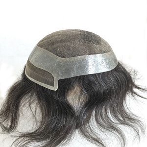 Parrucchino da uomo in <span class=keywords><strong>capelli</strong></span> indiani Remy lisci, con <span class=keywords><strong>base</strong></span> in pizzo e PU, lunghezza <span class=keywords><strong>6</strong></span> pollici, densità 100%-130%, contorno CC - Ingrosso Qingdao Modern - Product Image 1