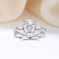 Ensemble de bagues de fiançailles personnalisées en moissanite pour femme, 2 carats, couleur D, VVS, argent sterling 925, avec certificat