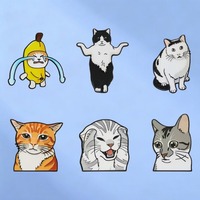 Lustige Meme-Katzen-Emaille-Pins, 6 Stile: Weinende Bananen-Katze, Verwirrtes Tabby-Kätzchen, Revers-Brosche