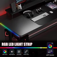 AJUNION Bureau de jeu de 55 pouces avec lumières LED Bureau d'ordinateur Surface en fibre de carbone en forme de T Stations de travail de jeu Table de jeu pour la maison