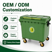 Conteneur à déchets en plastique écologique de 800 litres avec couvercles, bac à ordures robuste à 4 roues pour extérieur, vente en gros