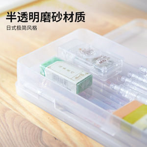 Transparent Plastic Pencil Case Large Capacity Double Layer Storage Box For School Office Use - Product Image 5
