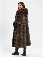 Manteau long de luxe pour femme en fausse fourrure de vison marron foncé à capuche, avec empiècements horizontaux, épais et chaud pour l'hiver, modèle maxi, en fausse fourrure écologique pour femme, ODM