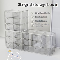 Boîte de rangement de bureau moderne et simple en polystyrène (PS) à six compartiments, transparente, type tiroir, organiseur pour étudiants