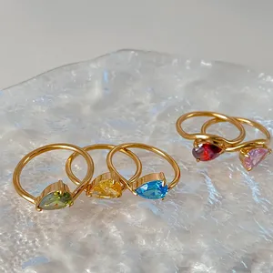 Anillo Clásico de Acero Inoxidable con Forma de Gota de Agua EManco para Mujer, Joyería que No se Desvanece, Venta al por Mayor, Dropshipping - Product Image 4