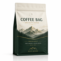Sachet de café vert personnalisé avec valve, design montagne, fond plat, pochette haut de gamme pour l'emballage de grains de café de spécialité – Fournisseur