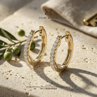 Boucles d'oreilles créoles ovales en moissanite micro-pavée VVS, en argent sterling 925, plaqué or 18 carats, bijoux pour femmes