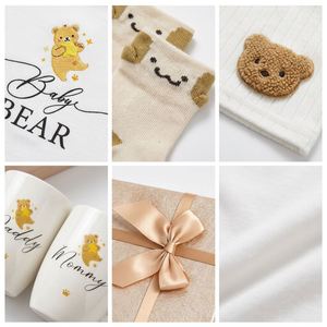 Hot Sale Luxury Cotton Newborn Baby Gift Set 5pcs Bear Theme Onesie <b>Hat</b> Socks Mug Set with Gift <b>Box</b> for Baby Shower - Product Image 3