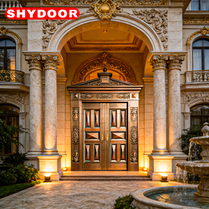 Porte de sécurité de luxe en cuivre avec cœur en acier inoxydable, double porte d'entrée principale pour villa, finition <span class=keywords><strong>acajou</strong></span> pour extérieur de manoir - Product Image 1