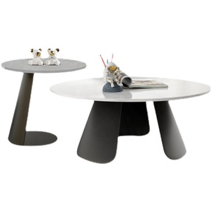 Heaper-muebles de estilo moderno, mesa con base de metal, hardware de aspecto de mármol blanco, mesa de centro redonda para sala de estar y apartamento, 2023 - Product Image 5
