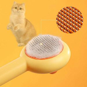 Brosse à poils pour animaux de compagnie en plastique auto-nettoyante, à dents courbées en forme de canard, portable, pour chats et chiens - Douce, facile à utiliser, pour attraper les poils lâches - Product Image 3
