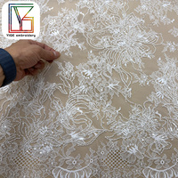 Tissu en dentelle Chantilly de haute qualité, tissu en dentelle perlée pour robe de mariée, tissu en dentelle à sequins, tissu en dentelle florale, tissu en dentelle perlée pour robe de bal