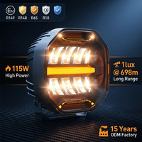 Phare de conduite LED robuste 9 pouces 32V pour camion avec DRL dynamique ambre et blanc, orange, rond, avec fonction clignotante FH5