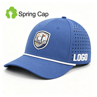Gorra de rendimiento de secado rápido, impermeable, de doble color, con bordado plano y costuras en contraste, para entrenamiento físico, con MOQ bajo.