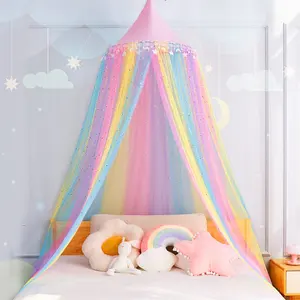 Cortina de cama de cúpula redonda de princesa brillante personalizada para niños, dosel de cama de arcoíris para decoración de dormitorio de niñas