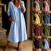 Nouvelle Robe d'été décontractée pour femme 2026, style européen et américain, coupe ample, col en V, taille haute, grande taille, avec dentelle, couleur unie