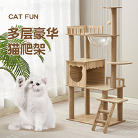 Tour de chat Bangke pour chats d'intérieur, condo de meubles pour chat à plusieurs niveaux pour grand arbre à chat avec perchoir en peluche rembourré, panier confortable