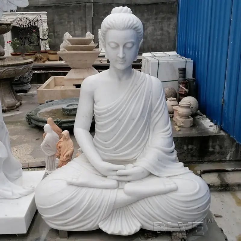 Blve รูปปั้นพระพุทธรูปหินอ่อนสีขาวนั่งกลางแจ้งรูปปั้นพระพุทธรูปปั้นตกแต่งบ้าน