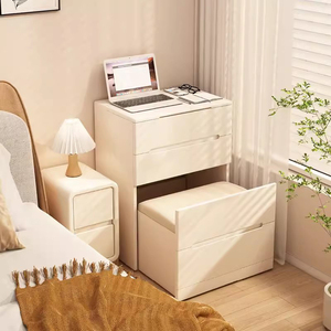 Commode <span class=keywords><strong>scandinave</strong></span> vanité <span class=keywords><strong>blanche</strong></span> petite chambre à coucher minimaliste moderne chevet mini table de maquillage à rabat avec lumières - Product Image 3