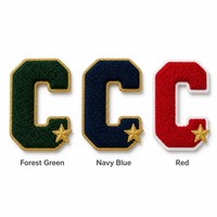 Patch Lettre Chenille C 5 Pouces Vert Forêt Or Broderie 3D Gonflée Étoile Alphabet Thermocollant pour Veste de Baseball Casquette Personnalisée