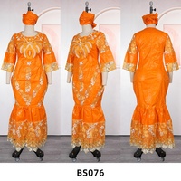 Robe longue africaine H&D BS076 pour femmes, broderie Bazin Riche, robe de haute qualité avec foulard