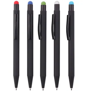 High quality 2 in 1 metal ballpoint pen custom promotional metal stylus pen customized logo black pen metal