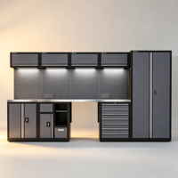 Banc de rangement professionnel en métal à 5 unités pour garage, avec panneau perforé, éclairage mural LED, casier de rangement haut, robuste, capacité de charge de 500 kg, OEM
