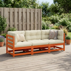 Rustic <b>Wood</b> Garden <b>Sofa</b> Three Seat Outdoor Furniture with Cream Cushions Durable <b>Frame</b> - Product Image 3