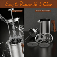 Vente en gros d'usine Bsci Cafetière à presse française 1L Presse à café française en acier inoxydable avec manche en bois massif