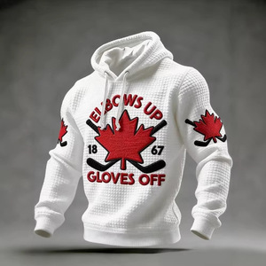 Sweat-shirt à capuche pour homme en coton, motif feuille d'érable brodé, respirant, tricoté, 2025 - Product Image 1