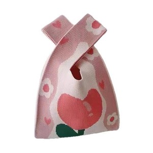 Sac fourre-tout en polyester tricoté avec nœud et deux poignées, idéal pour les cadeaux, souvenir de la Journée des Dames, style tendance et populaire sur internet - Product Image 3